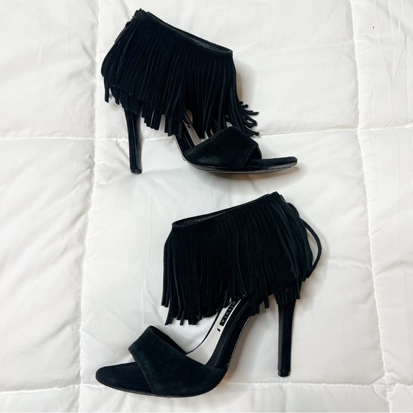 Alice + Olivia Gulia Suede Fringe Stiletto Sandal - Picture 1 of 6